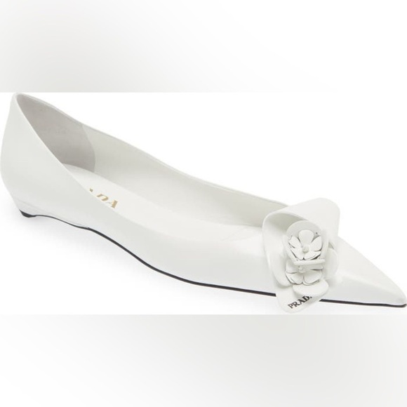 Prada Shoes - Prada White Leather Loop Bouquet Pointed Toe Ballet Flats EU 39 US 9